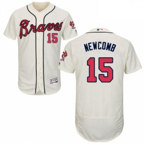 Mens Majestic Atlanta Braves 15 Sean Newcomb Cream Alternate Flex Base Authentic Collection MLB Jers