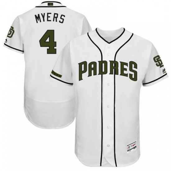 Mens Majestic San Diego Padres 4 Wil Myers White Memorial Day Authentic Collection Flex Base MLB Jer