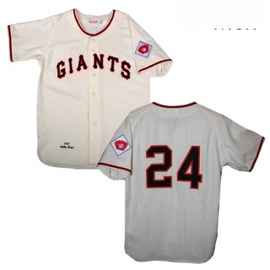 Mens Mitchell and Ness San Francisco Giants 24 Willie Mays Authentic Cream 1951 Throwback MLB Jersey