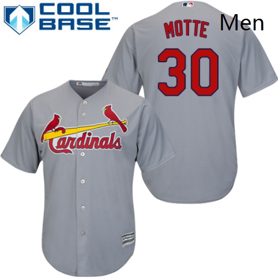 Mens Majestic St Louis Cardinals 30 Jason Motte Replica Grey Road Cool Base MLB Jersey