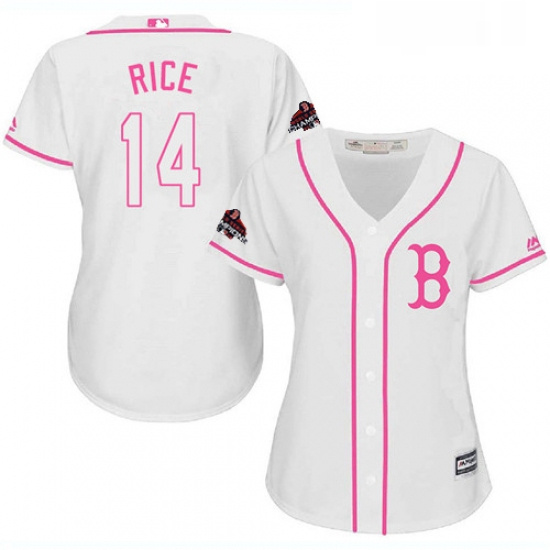 Womens Majestic Boston Red Sox 14 Jim Rice Authentic White Fashion 2018 World Series Champions MLB J