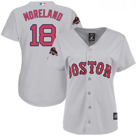 Womens Majestic Boston Red Sox 18 Mitch Moreland Authentic Grey Road 2018 World Series Champions MLB