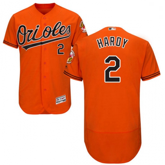 Mens Majestic Baltimore Orioles 2 JJ Hardy Orange Alternate Flex Base Authentic Collection MLB Jerse