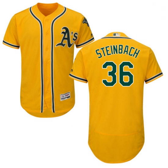 Mens Majestic Oakland Athletics 36 Terry Steinbach Gold Alternate Flex Base Authentic Collection MLB