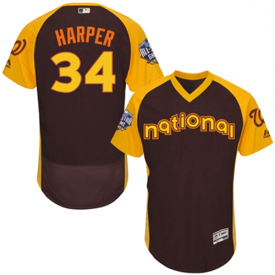 Mens Majestic Washington Nationals 34 Bryce Harper Brown 2016 All Star National League BP Authentic 