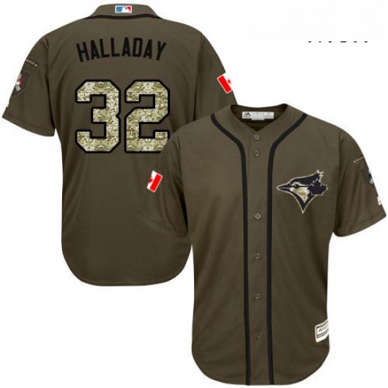 Mens Majestic Toronto Blue Jays 32 Roy Halladay Replica Green Salute to Service MLB Jersey