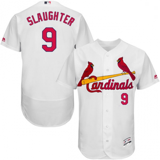 Mens Majestic St Louis Cardinals 9 Enos Slaughter White Home Flex Base Authentic Collection MLB Jers