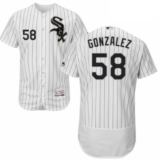 Mens Majestic Chicago White Sox 58 Miguel Gonzalez White Home Flex Base Authentic Collection MLB Jer