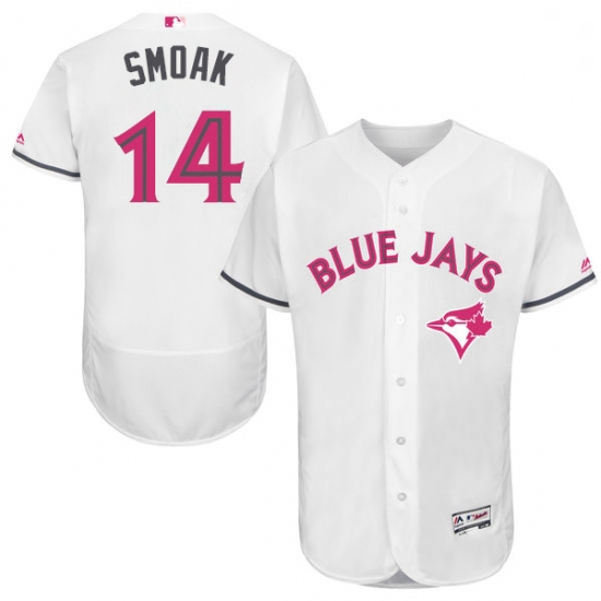 Mens Majestic Toronto Blue Jays 14 Justin Smoak Authentic White 2016 Mothers Day Fashion Flex Base M