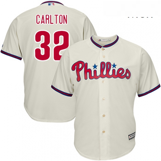 Mens Majestic Philadelphia Phillies 32 Steve Carlton Replica Cream Alternate Cool Base MLB Jersey