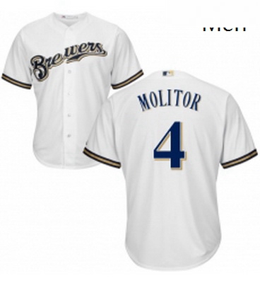 Mens Majestic Milwaukee Brewers 4 Paul Molitor Replica White Home Cool Base MLB Jersey