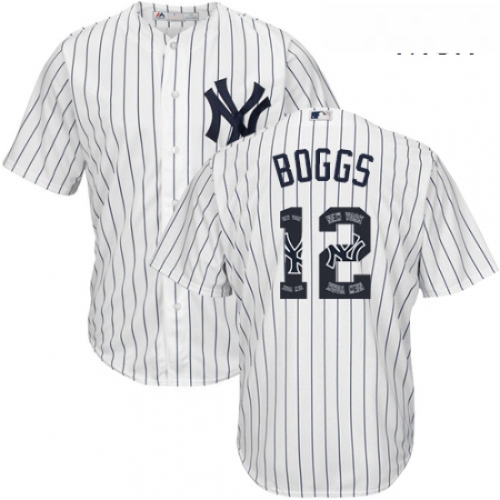 Mens Majestic New York Yankees 12 Wade Boggs Authentic White Team Logo Fashion MLB Jersey