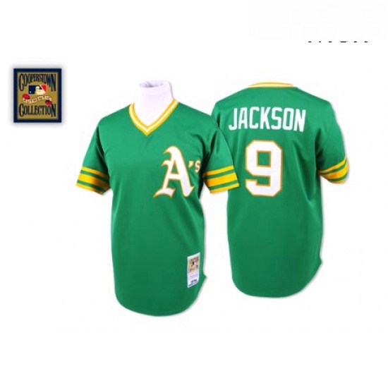 Mens Mitchell and Ness Oakland Athletics 9 Reggie Jackson Replica Green Throwback MLB Jersey