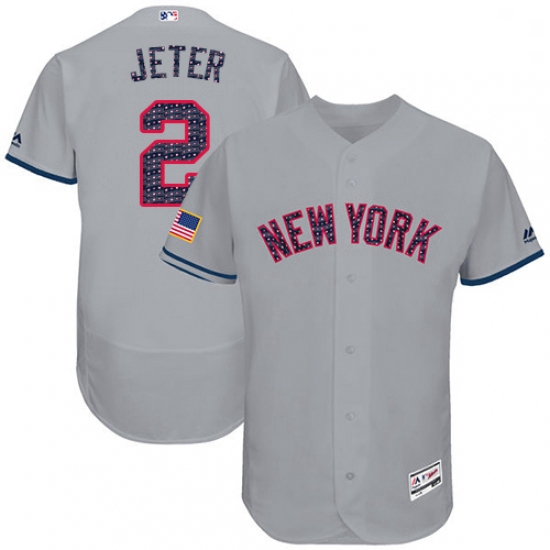 Mens Majestic New York Yankees 2 Derek Jeter Grey Stars Stripes Authentic Collection Flex Base MLB J