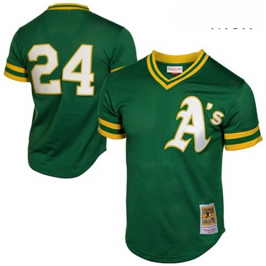 Mens Mitchell and Ness Oakland Athletics 24 Rickey Henderson Authentic Green 1991 Throwback MLB Jers