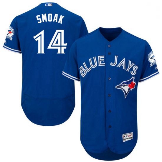 Mens Majestic Toronto Blue Jays 14 Justin Smoak Blue Alternate Flex Base Authentic Collection MLB Je