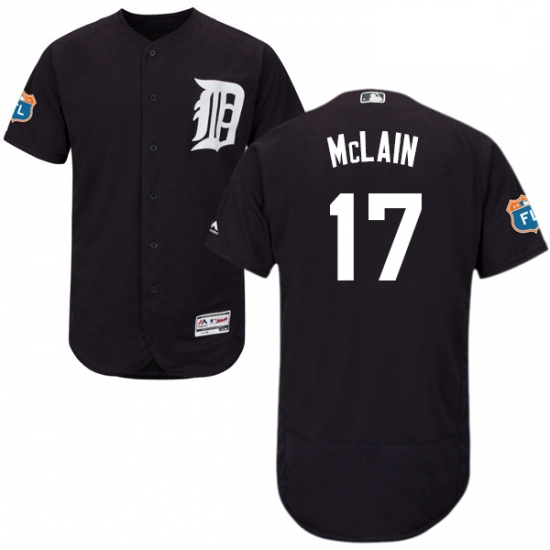 Mens Majestic Detroit Tigers 17 Denny McLain Navy Blue Alternate Flex Base Authentic Collection MLB 