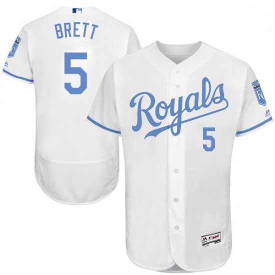 Mens Majestic Kansas City Royals 5 George Brett Authentic White 2016 Fathers Day Fashion Flex Base M