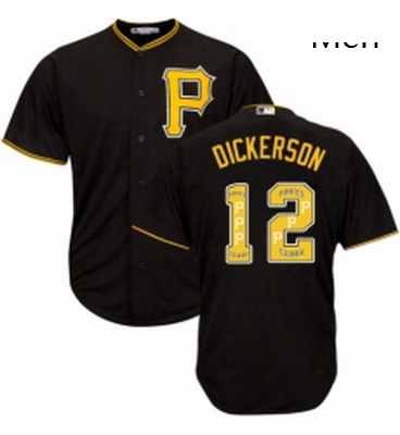 Mens Majestic Pittsburgh Pirates 12 Corey Dickerson Authentic Black Team Logo Fashion Cool Base MLB 