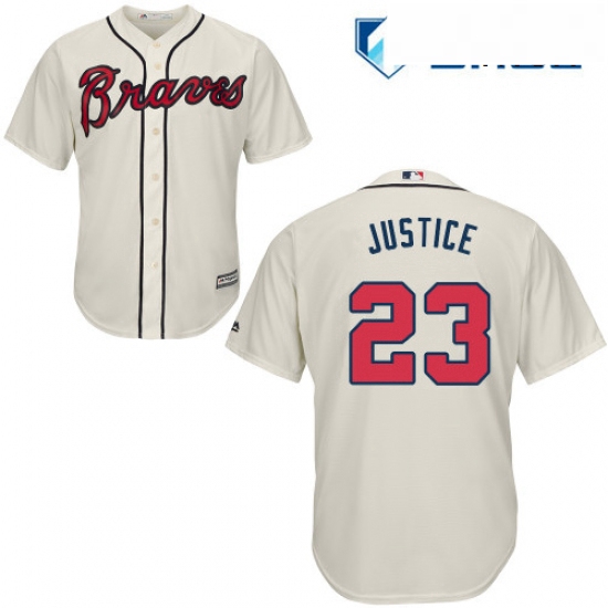 Mens Majestic Atlanta Braves 23 David Justice Replica Cream Alternate 2 Cool Base MLB Jersey