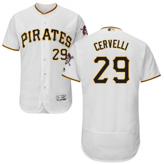 Mens Majestic Pittsburgh Pirates 29 Francisco Cervelli White Home Flex Base Authentic Collection MLB