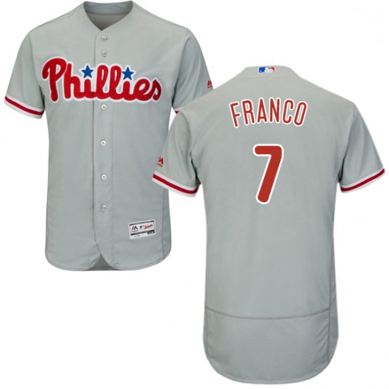 Mens Majestic Philadelphia Phillies 7 Maikel Franco Grey Road Flex Base Authentic Collection MLB Jer