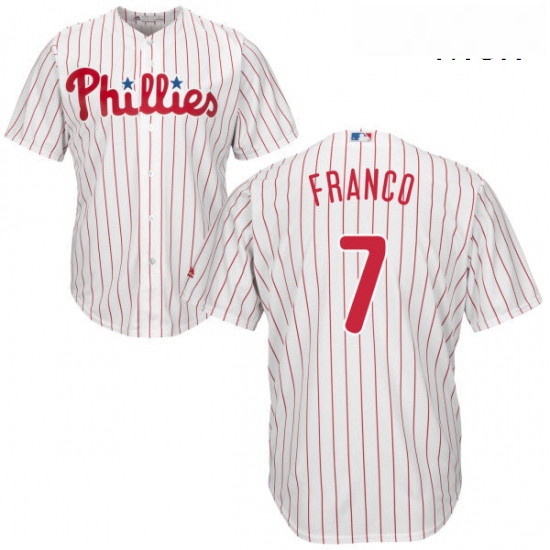 Mens Majestic Philadelphia Phillies 7 Maikel Franco Replica WhiteRed Strip Home Cool Base MLB Jersey