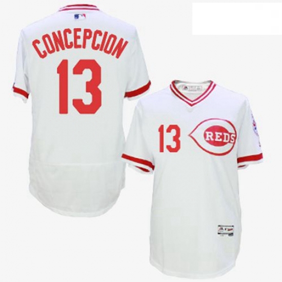 Mens Majestic Cincinnati Reds 13 Dave Concepcion White Flexbase Authentic Collection Cooperstown MLB