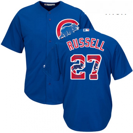 Mens Majestic Chicago Cubs 27 Addison Russell Authentic Royal Blue Team Logo Fashion Cool Base MLB J