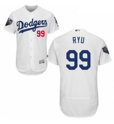 Mens Majestic Los Angeles Dodgers 99 Hyun Jin Ryu White Home Flex Base Authentic Collection 2018 Wor