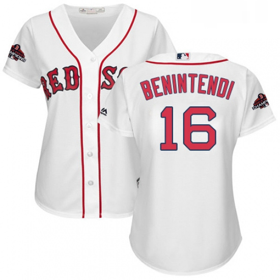 Womens Majestic Boston Red Sox 16 Andrew Benintendi Authentic White Home 2018 World Series Champions