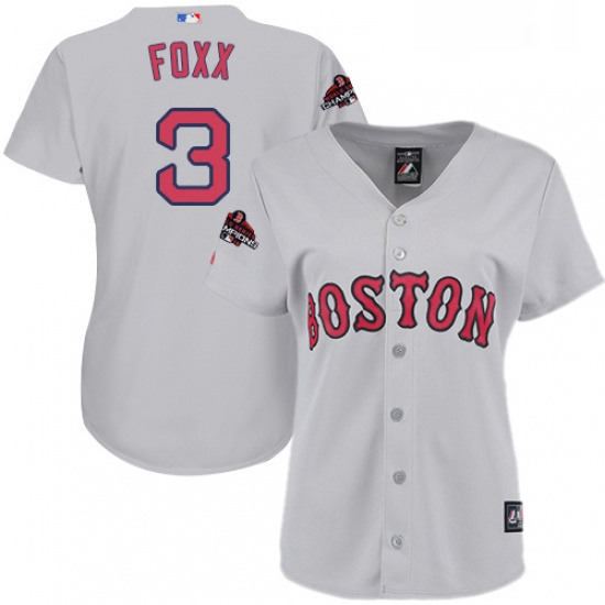 Womens Majestic Boston Red Sox 3 Jimmie Foxx Authentic Grey Road 2018 World Series Champions MLB Jer