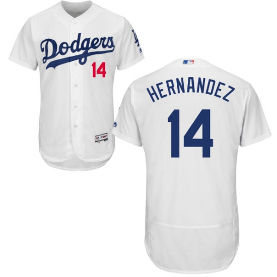 Mens Majestic Los Angeles Dodgers 14 Enrique Hernandez White Home Flex Base Authentic Collection MLB