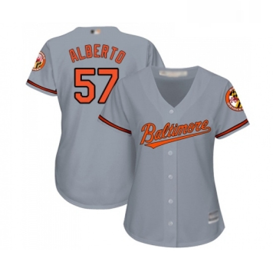 Womens Baltimore Orioles 57 Hanser Alberto Replica Grey Road Cool Base Baseball Jersey