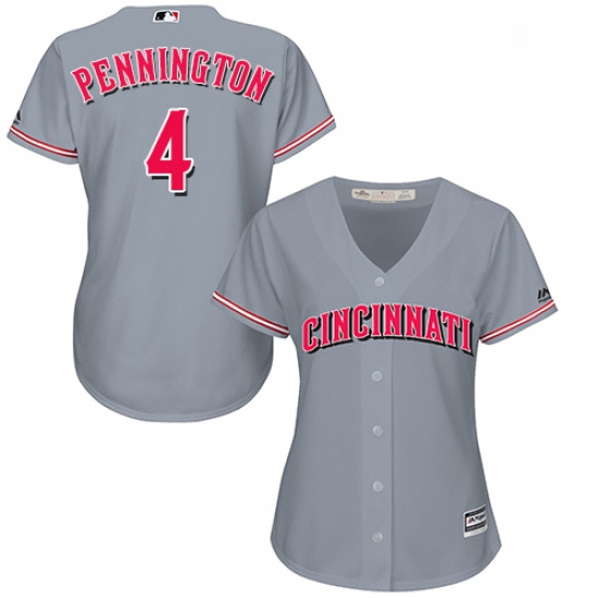 Womens Majestic Cincinnati Reds 4 Cliff Pennington Replica Grey Road Cool Base MLB Jersey