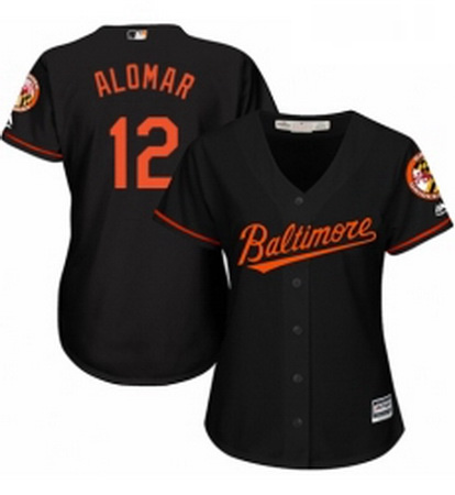 Womens Majestic Baltimore Orioles 12 Roberto Alomar Replica Black Alternate Cool Base MLB Jersey