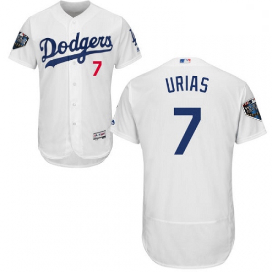 Mens Majestic Los Angeles Dodgers 7 Julio Urias White Home Flex Base Authentic Collection 2018 World