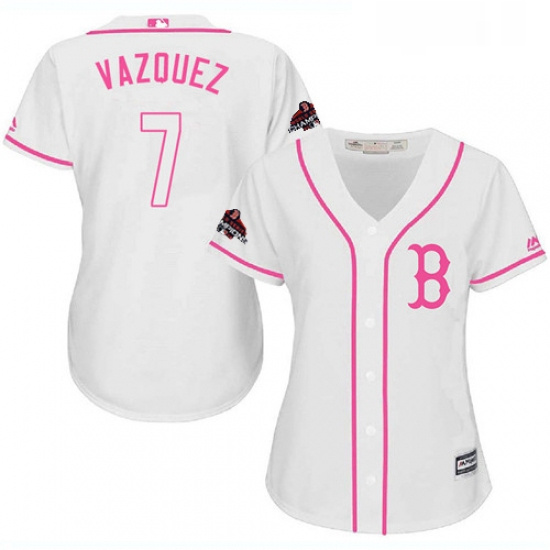 Womens Majestic Boston Red Sox 7 Christian Vazquez Authentic White Fashion 2018 World Series Champio