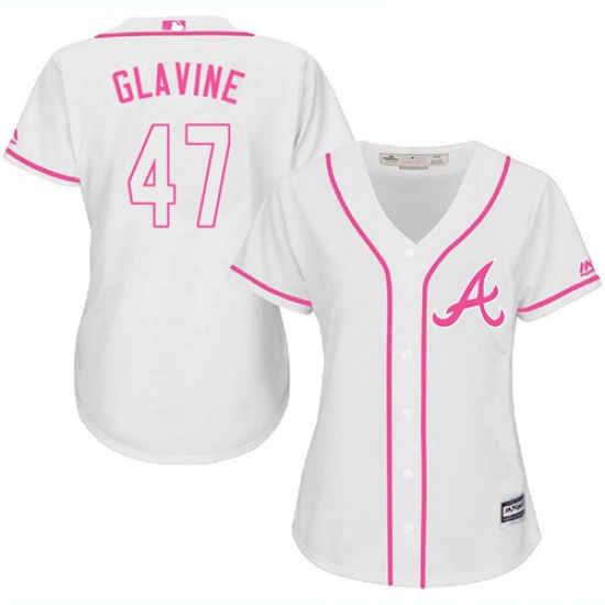 Womens Majestic Atlanta Braves 47 Tom Glavine Replica White Fashion Cool Base MLB Jersey