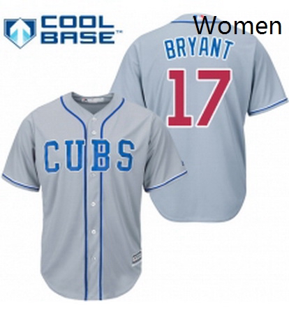 Womens Majestic Chicago Cubs 17 Kris Bryant Authentic Grey Alternate Road MLB Jersey