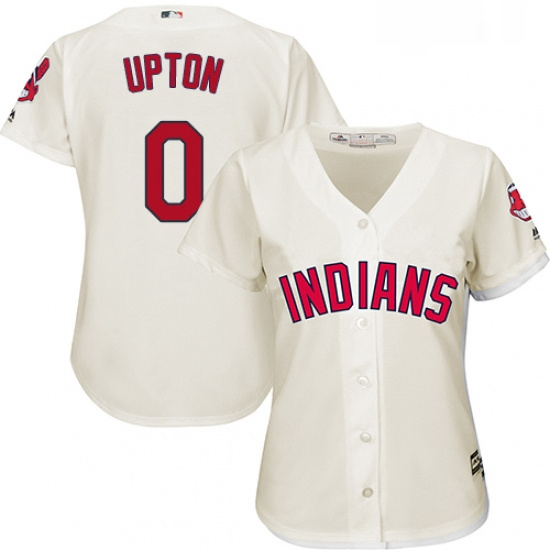 Womens Majestic Cleveland Indians 0 BJ Upton Replica Cream Alternate 2 Cool Base MLB Jersey