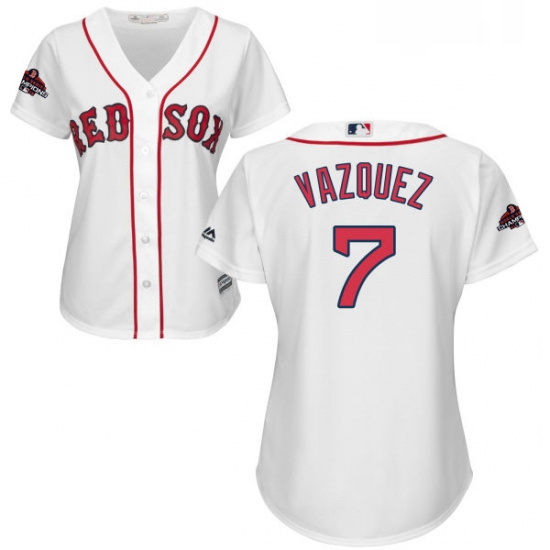 Womens Majestic Boston Red Sox 7 Christian Vazquez Authentic White Home 2018 World Series Champions 