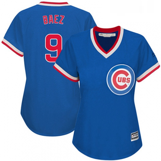 Womens Majestic Chicago Cubs 9 Javier Baez Authentic Royal Blue Cooperstown MLB Jersey