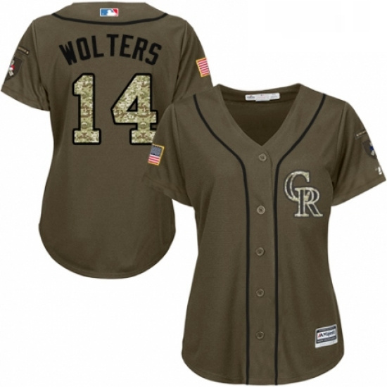 Womens Majestic Colorado Rockies 14 Tony Wolters Authentic Green Salute to Service MLB Jersey