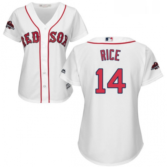 Womens Majestic Boston Red Sox 14 Jim Rice Authentic White Home 2018 World Series Champions MLB Jers