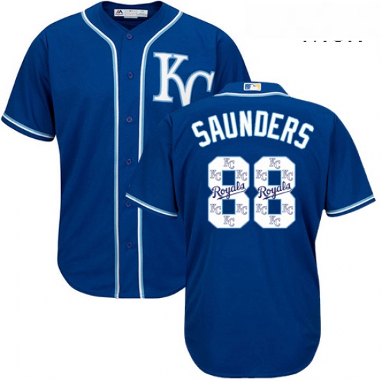 Mens Majestic Kansas City Royals 88 Michael Saunders Blue Authentic Blue Team Logo Fashion Cool Base