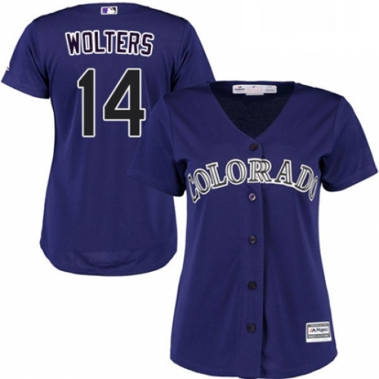 Womens Majestic Colorado Rockies 14 Tony Wolters Authentic Purple Alternate 1 Cool Base MLB Jersey