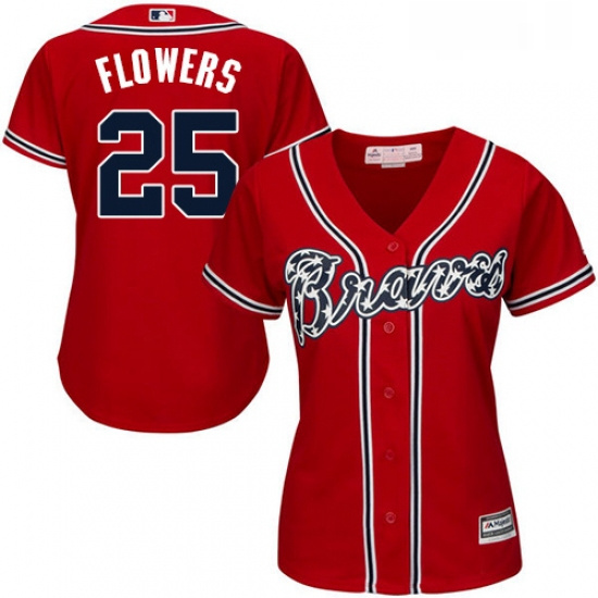 Womens Majestic Atlanta Braves 25 Tyler Flowers Authentic Red Alternate Cool Base MLB Jersey