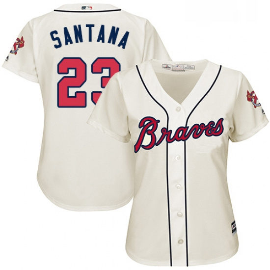 Womens Majestic Atlanta Braves 23 Danny Santana Authentic Cream Alternate 2 Cool Base MLB Jersey