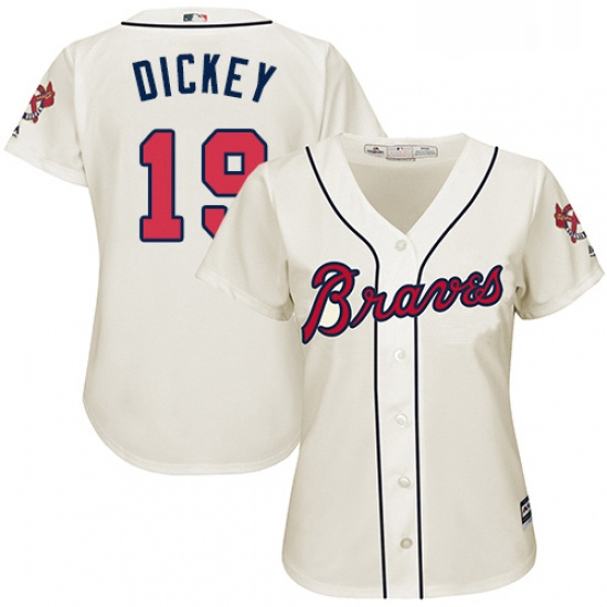 Womens Majestic Atlanta Braves 19 RA Dickey Authentic Cream Alternate 2 Cool Base MLB Jersey